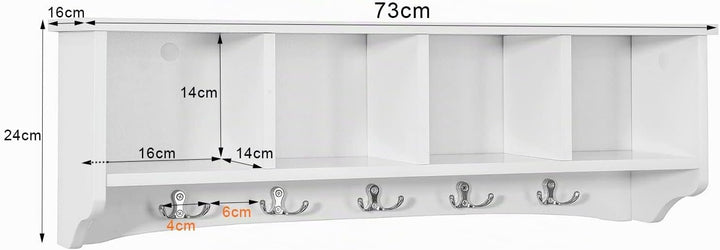SoBuy® FRG48-L-W Wandgarderobe Wandhaken Hängeregal Badezimmerschrank mit 5 Haken weiss, B 72cm, FRG