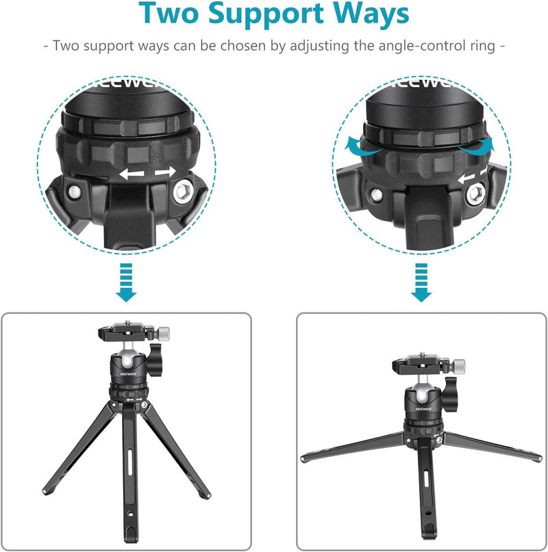 NEEWER Mini-Stativ für Kamera, kompaktes Desktop-Stativ mit 360° niedrigem Profil-Kugelkopf, 6,35 mm