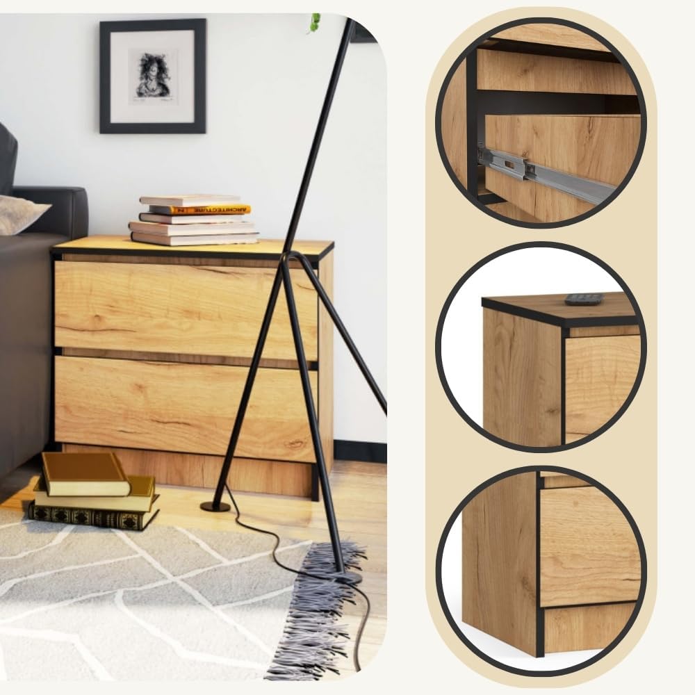 AKORD Kommode K60 mit 2 Schubladen | für das Wohnzimmer Schlafzimmer Schrank Büro Arbeitszimmer | Mo
