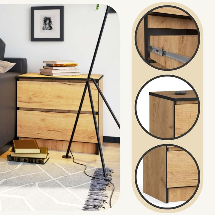 AKORD Kommode K60 mit 2 Schubladen | für das Wohnzimmer Schlafzimmer Schrank Büro Arbeitszimmer | Mo