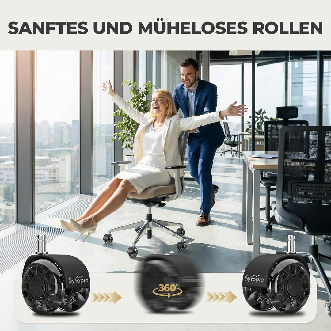 Sytopia 5er Set Bürostuhl Rollen 11x22MM, Grosse Gummirollen für Bürostühle, Perfekte Rollen für Tep