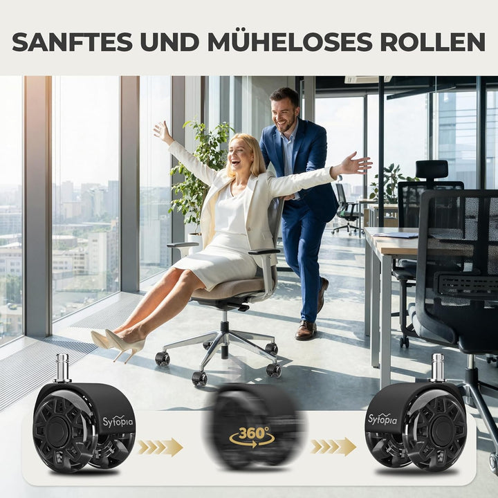 Sytopia 5er Set Bürostuhl Rollen 11x22MM, Grosse Gummirollen für Bürostühle, Perfekte Rollen für Tep