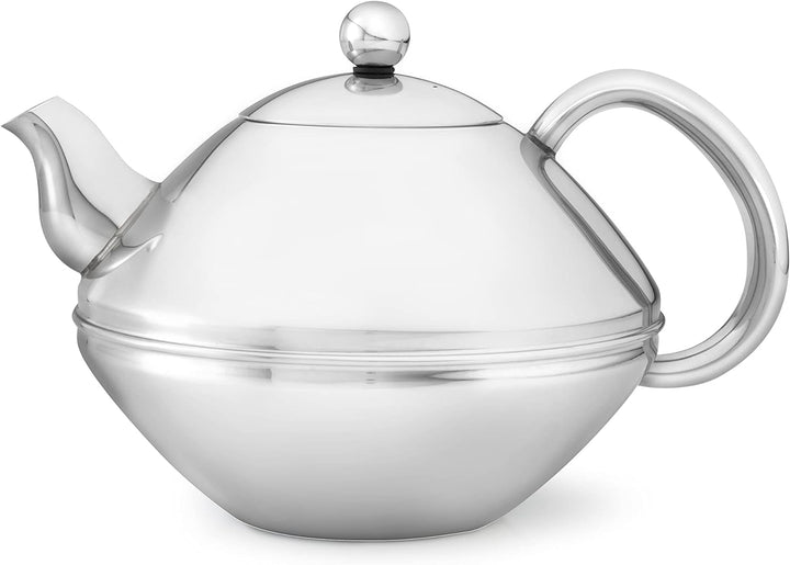 Bredemeijer Flache glänzende doppelwandige Edelstahl Teekanne 1.4 Liter