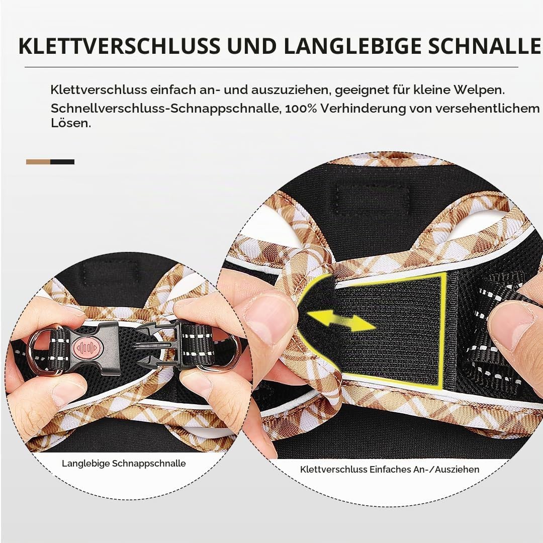 Hundegeschirr Kleine Hunde mit Leine, Step-in Geschirr Reflektierend Atmungsaktiv Brustgeschirr Anti