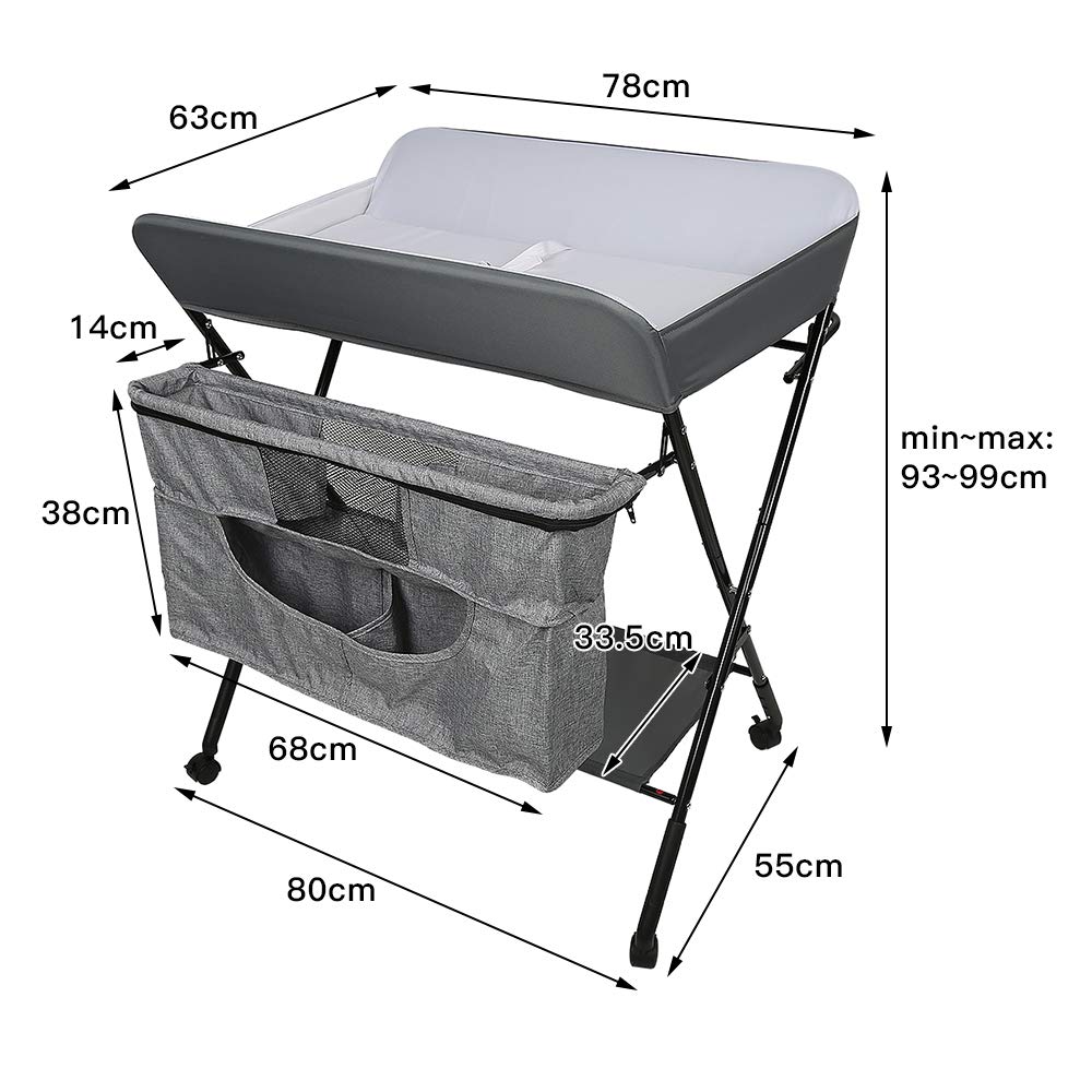 Wickeltisch, faltbar und tragbar, Wickeltisch, klappbar, Babyzimmer, höhenverstellbar, Wickeltisch u