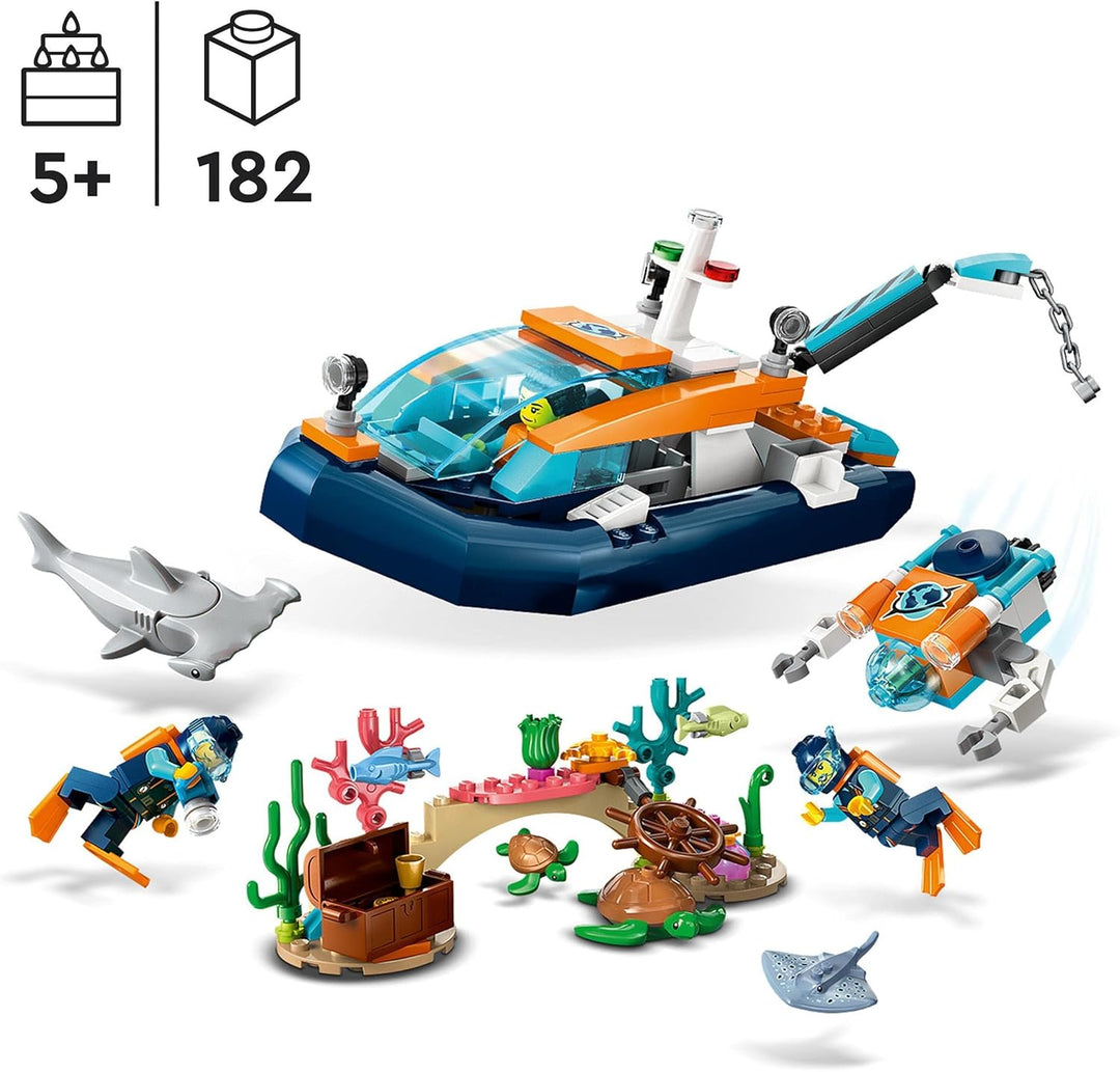 LEGO 60377 City Meeresforscher-Boot Spielzeug, Set enthält EIN Korallenriff, EIN U-Boot, 3 Minifigur