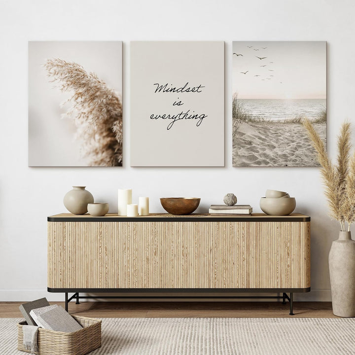 Muralo - Wandbilder Set - Leinwand Bilder Set Aufhängefertig in Boho Stil - das Leinwandbilder Set -