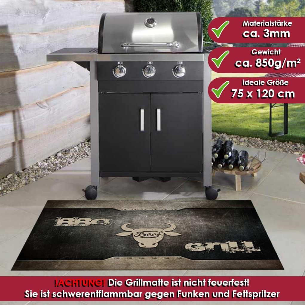 Grillmatte Grillunterlage Bodenschutz Barbecue-Matte BBQ Beef 75 x 120 cm Muster wählbar Anti-Rutsch