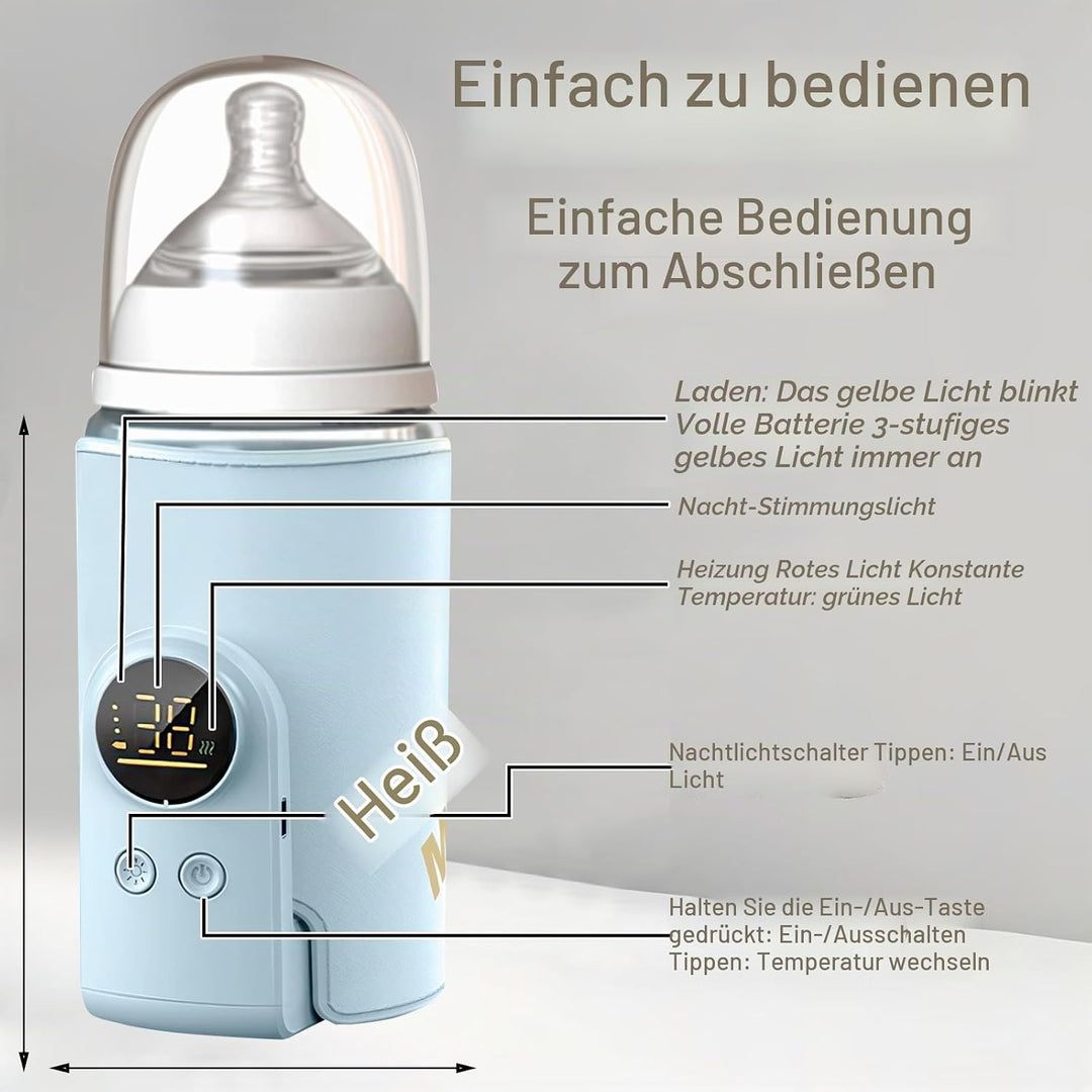 Flaschenwärmer Baby, Tragbarer Flaschenwärmer, Unterwegs mit LCD-Display USB-Ladung Babyflaschenwärm