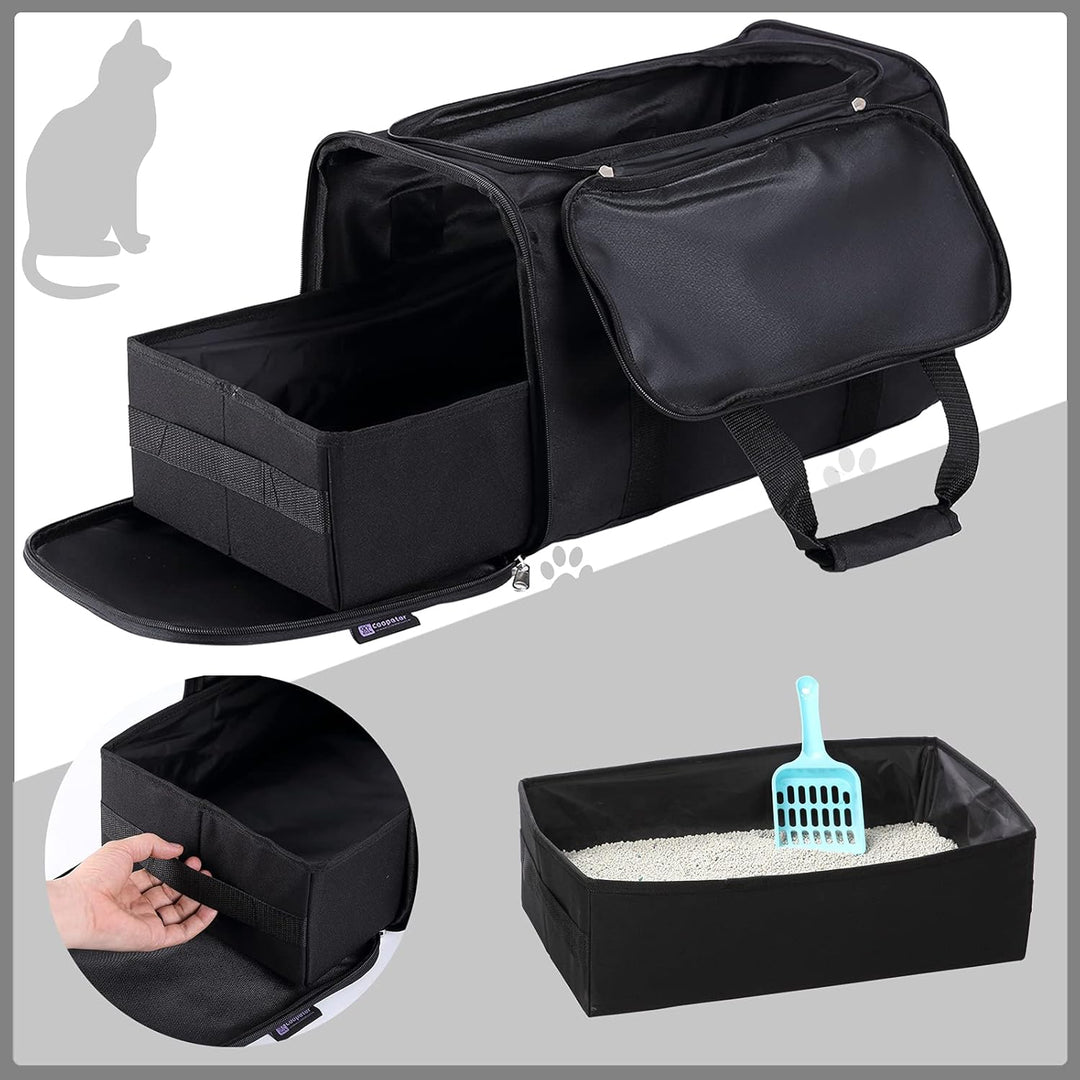 Tragbare Katzentoilette, schwarz, 2-in-1 Reise-Katzentoilette, Katzentoilette für Reisen, Faltbare K