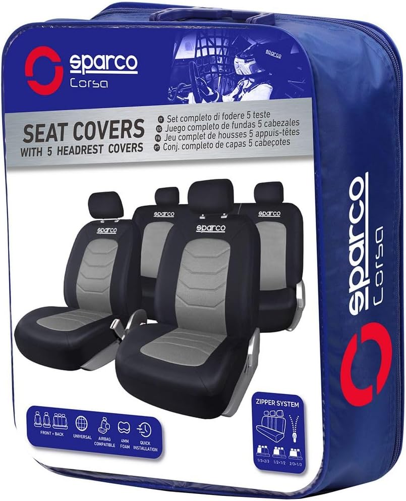 Sparco Sitzbezüge Sparco Schwarz / Grau (11-Teilig) (also kompatibel mit Side-Airbags)