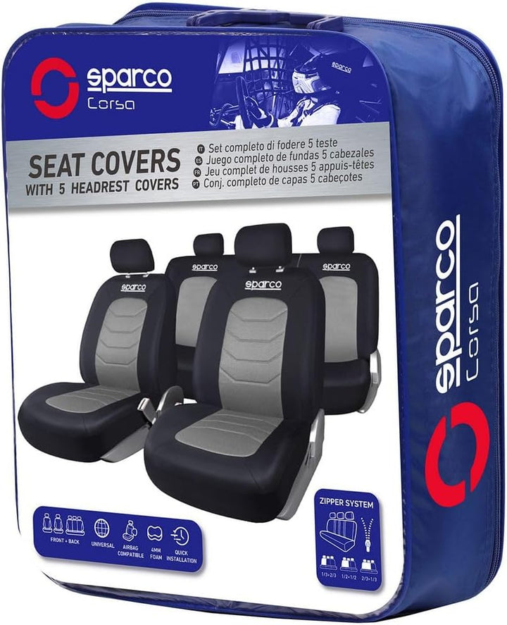 Sparco Sitzbezüge Sparco Schwarz / Grau (11-Teilig) (also kompatibel mit Side-Airbags)