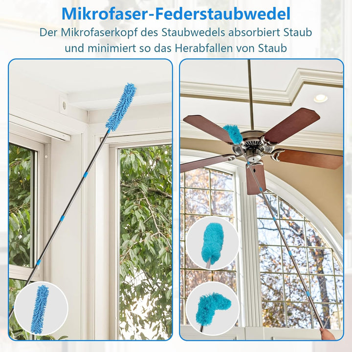 Terafeels 310 cm 5 Stück Staubwedel Lang Teleskop Waschbar, mit 1 Biegbare Eckbesen und 1 Chenille S