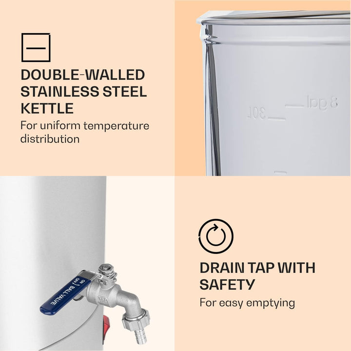 Klarstein Mundschenk - Bierbrauanlage, Maischekessel, 30 L, 2500 W, Touch-Panel, Umwälzpumpe, Edelst