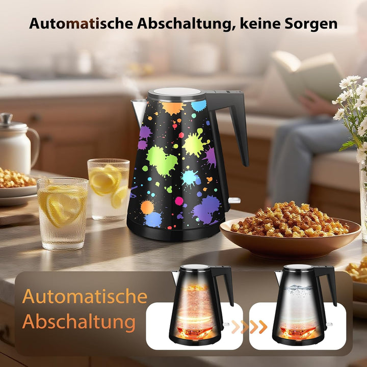 1,2L Kabelloser Edelstahl Wasserkocher – BPA-frei, 1000W Schnellkochender Teekocher, Metall Design,