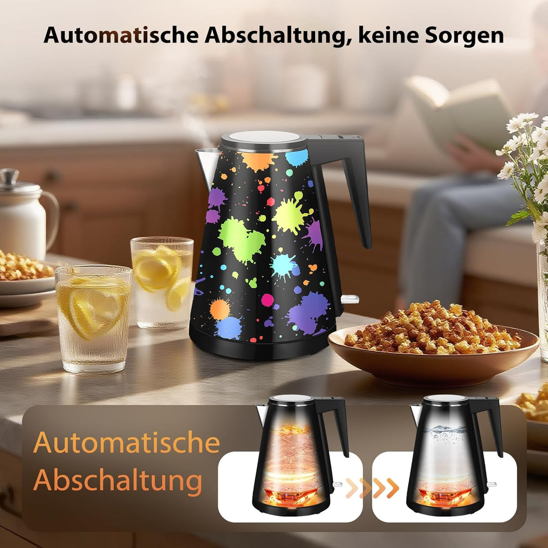 1,2L Kabelloser Edelstahl Wasserkocher – BPA-frei, 1000W Schnellkochender Teekocher, Metall Design,