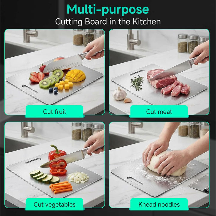 3 Stück Titan Schneidebrett Edelstahl Schneidebrett Set, Titanium Cutting Board Mit Schwamm und Spar