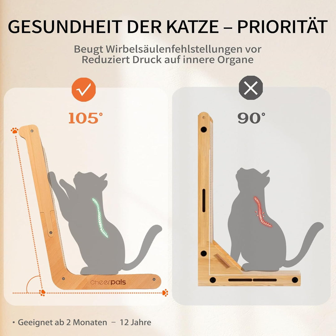 CheerPals L-Form Sisal Kratzbrett Katzen - 105° Design, Katze Kratzer aus Massives Buchenholz & Natü