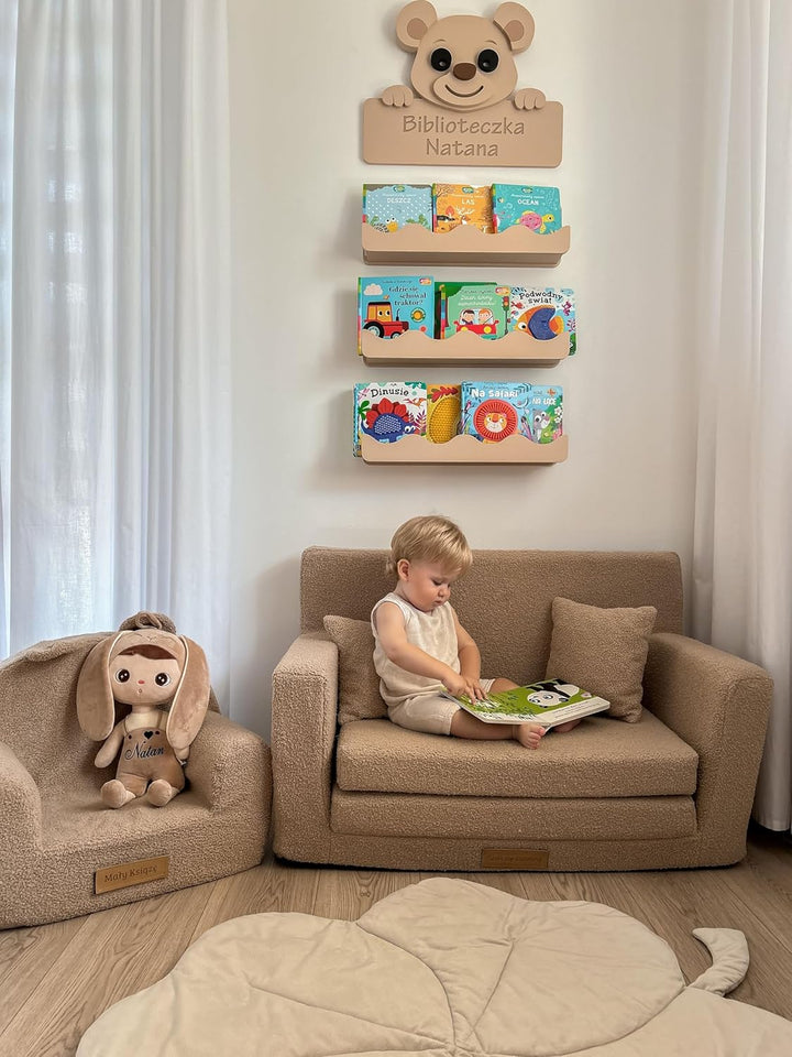 Flumi Personalisierte Kindercouch Kindersofa mit Schlaffunktion Gravur Kindername Kinder Sofa für Ki