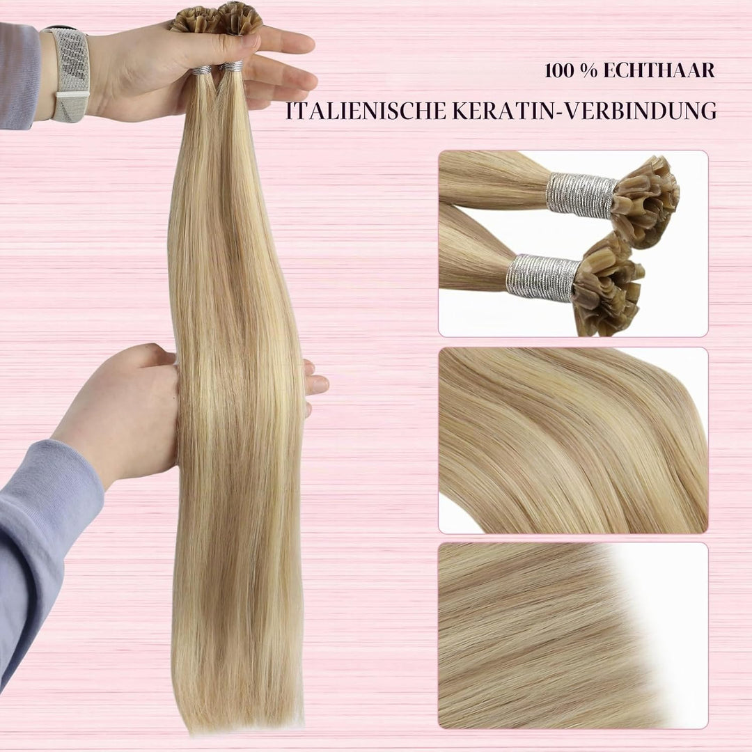 YoungSee Extensions Echthaar Bondings Blond 40cm Echthaar Extensions Bondings Keratin Bonding Extens
