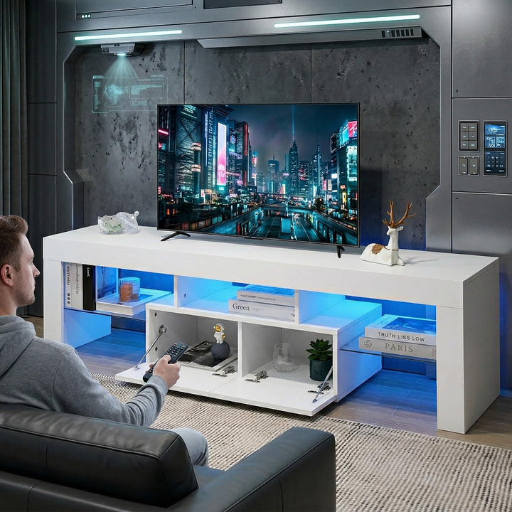 LED TV-Konsole wandmontiert mit Beleuchtung LED TV-Ständer mit Aufbewahrung, Regal für Wohnzimmer Fa
