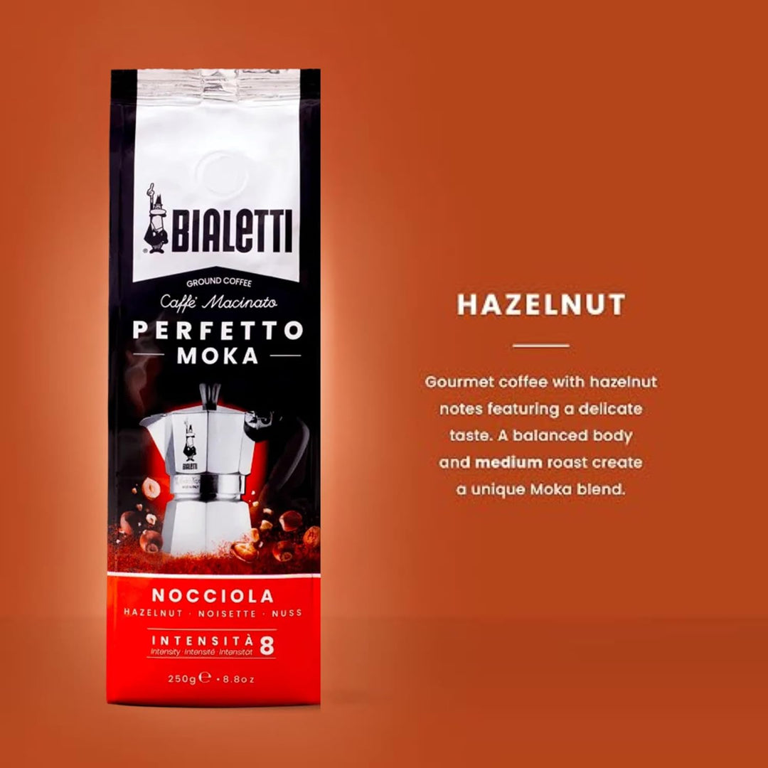 Bialetti - Perfetto Moka Nocciola: Gemahlener Kaffee mit mittlerer Röstung, Haselnuss-Aroma, 250g x