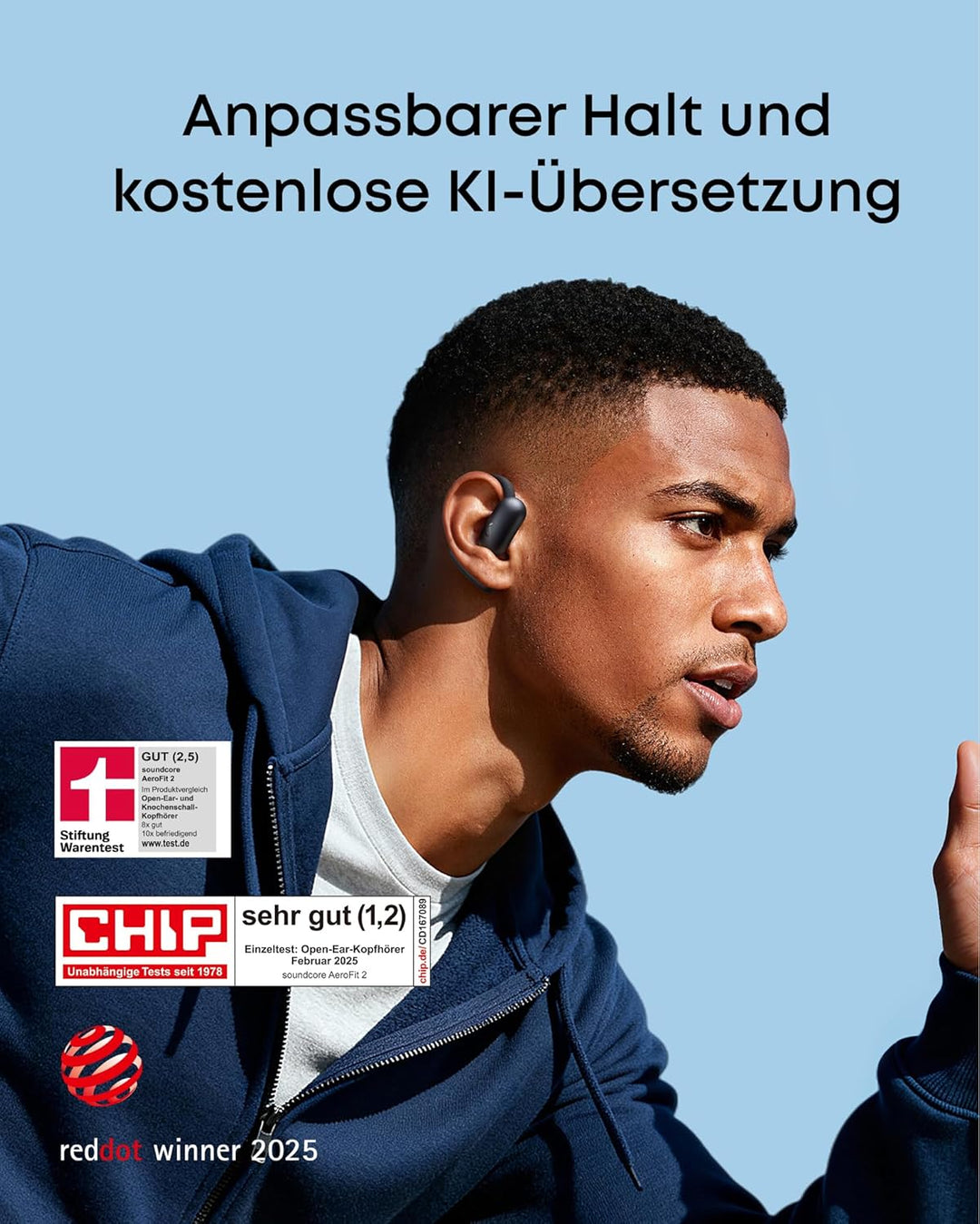 soundcore AeroFit 2 by Anker, Open-Ear Kopfhörer, KI-Übersetzung, anpassbare Ohrbügel, Fester Halt,