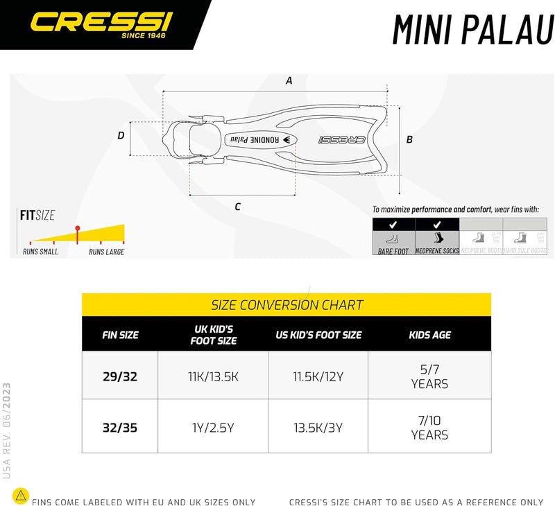 Cressi Palau Saf Fins Einstellbare Kurze Flossen zum Schwimmen und Schnorcheln Blau/Azurblau Lange F