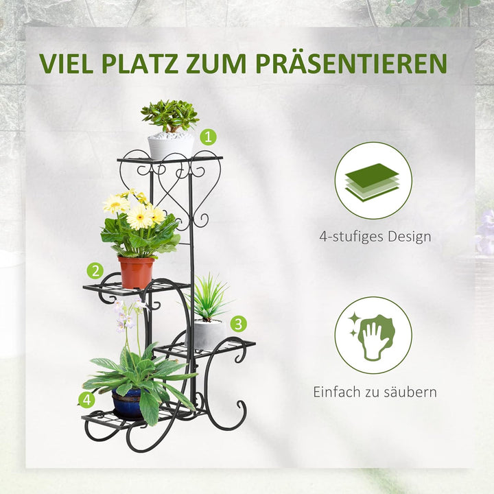 Outsunny Blumenständer Blumenregal aus Metall 4 Ebenen Pflanzenregal Blumentreppe Blumenständer für