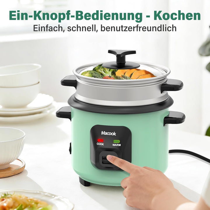 0.6 L Mini-Reiskocher 3-Tassen ungekocht, Macook Tragbarer Antihaft-Reis-Kocher, mit Aluminium-Dampf