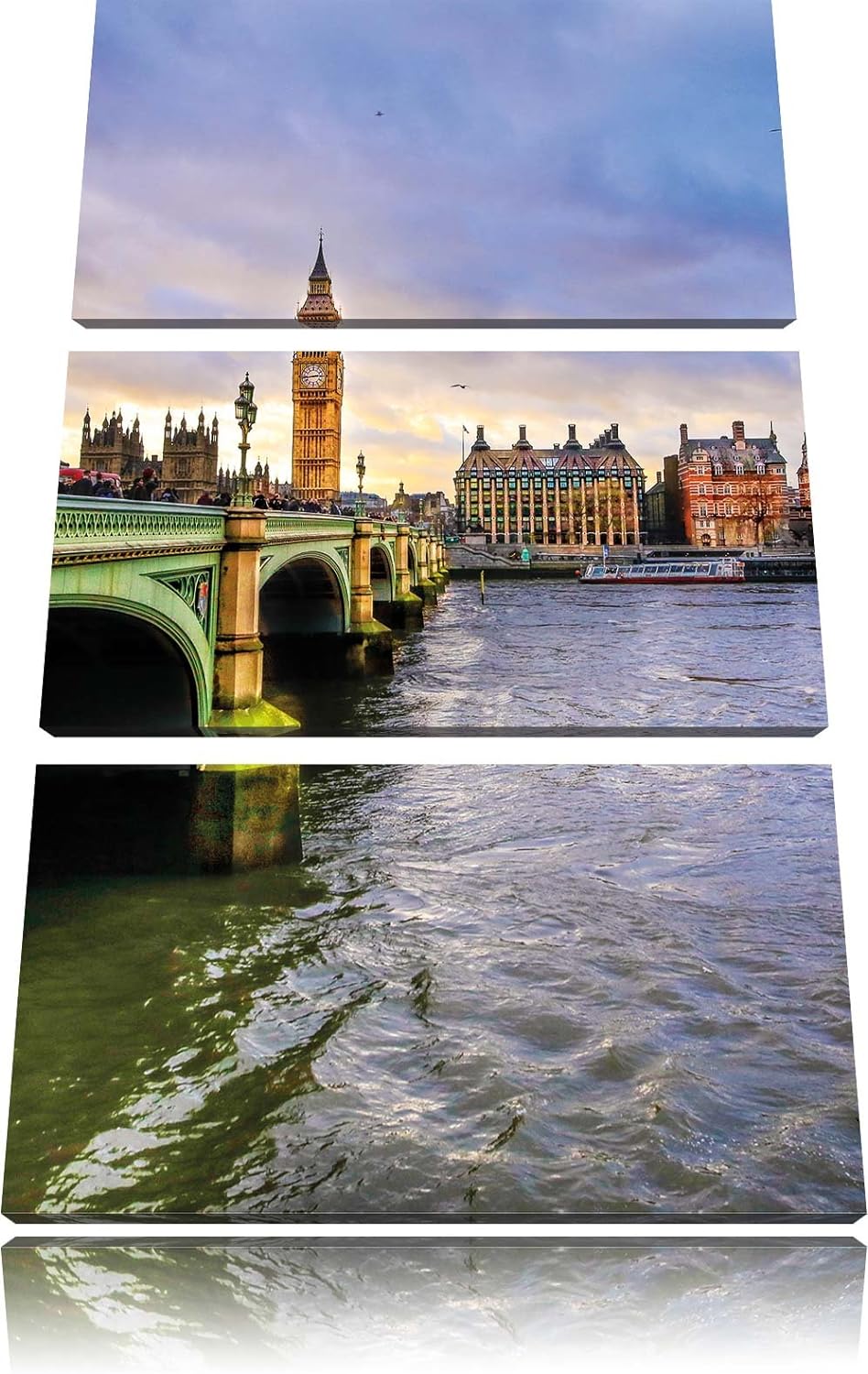 Pixxprint Themse London Big Ben als Leinwandbild/Grösse: 3 Teilig (120x80) cm/Wandbild/Kunstdruck/fe
