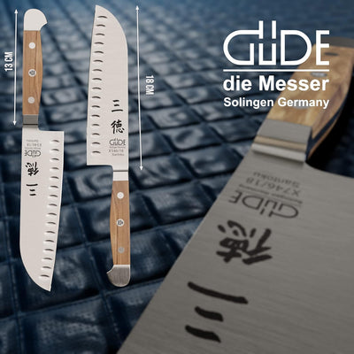 GÜDE Solingen - Santoku mit Kulle geschmiedet, 18 cm, Olivenholz, ALPHA OLIVE, Doppelkropf, Handmade