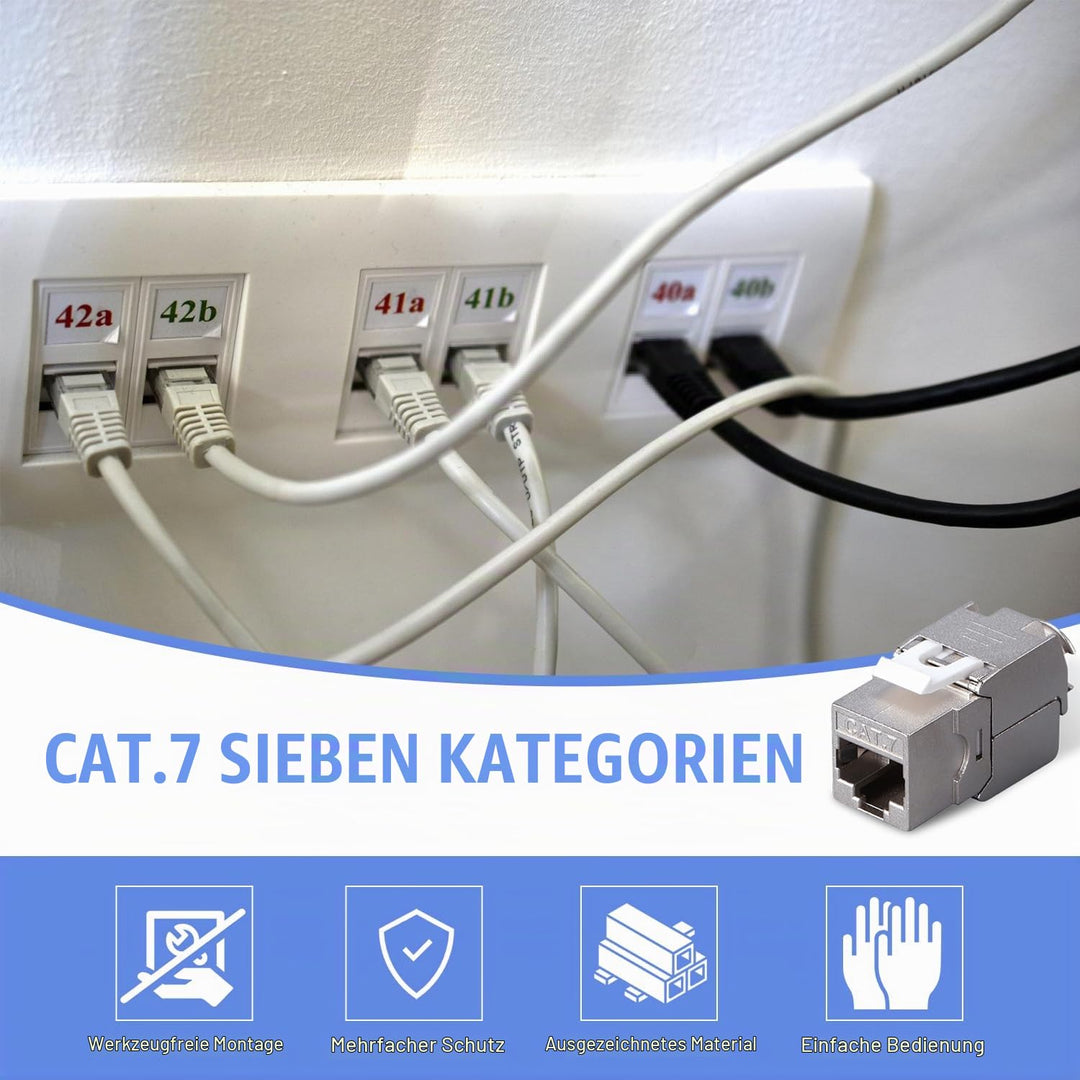 Leikurvo 8 Stück RJ45 CAT7 Keystone Modul Jack Geschirmte Bis zu 10 Gbps, CAT7 Keystone Werkzeuglos