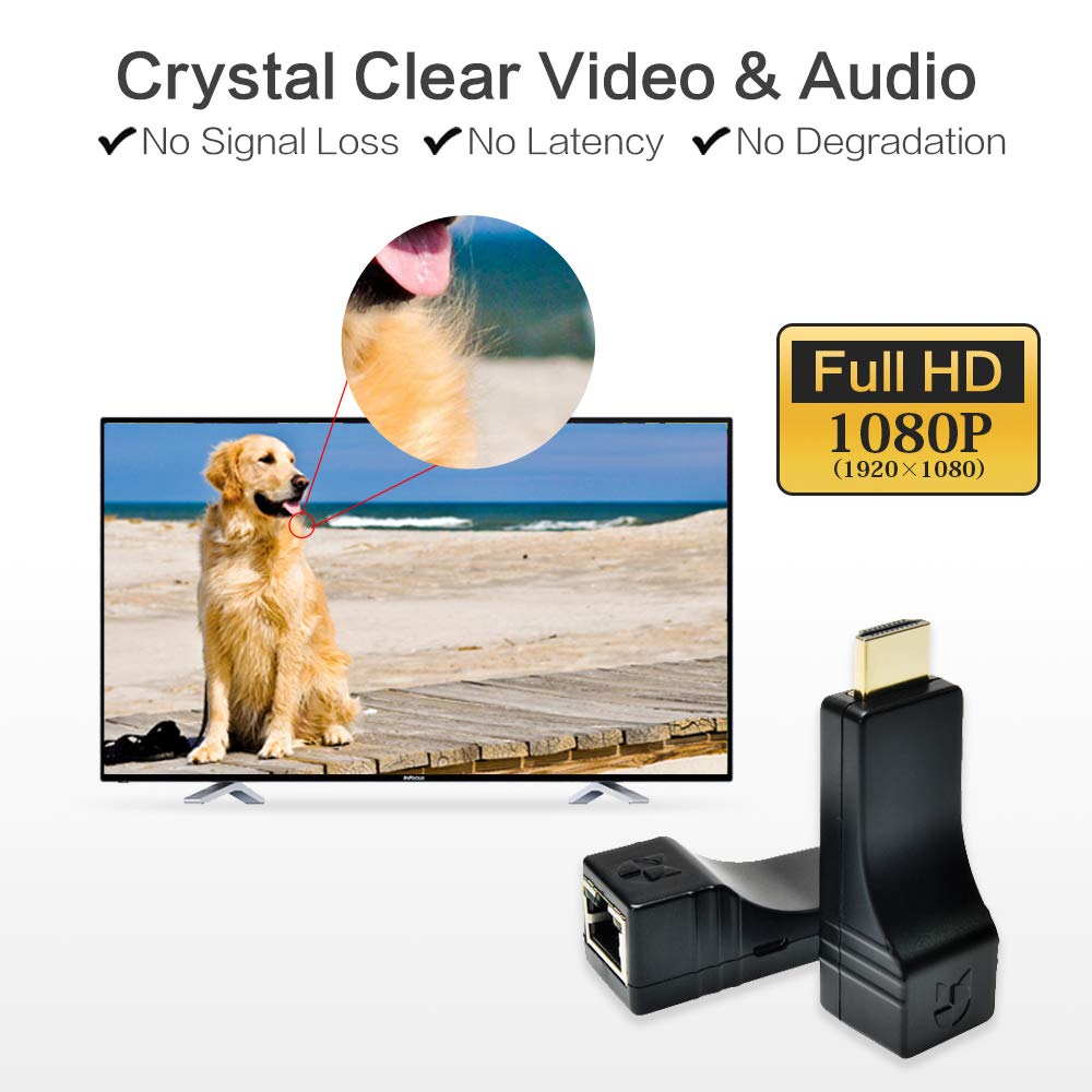 DDMALL 100M HDMI Extender über CAT6/CAT7 Kabel, USB-Betrieben, Einfache Installation, Full HD 1080p,