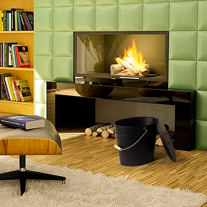 Theo&Cleo 15L Ascheeimer mit Deckel und Schaufel, Feuerfest Metalleimer, Kohleeimer für Kohle und As