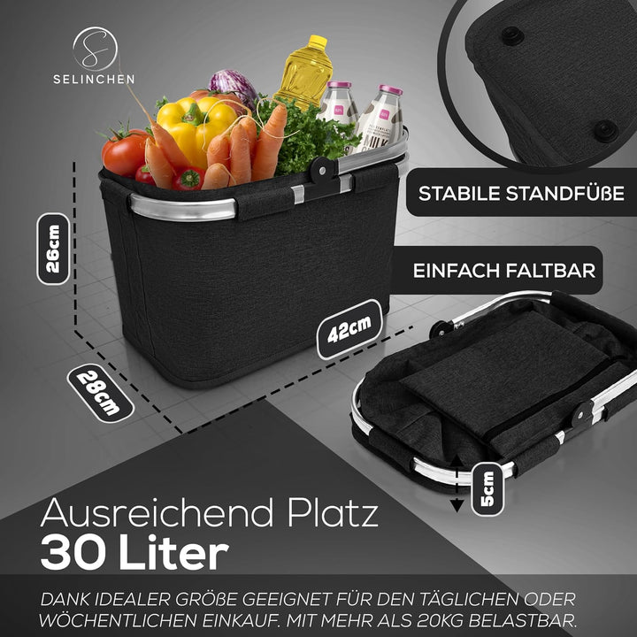 Selinchen® - Premium Einkaufskorb | Hochwertige Einkaufstasche faltbar und mit Aluminium Griff | Ide