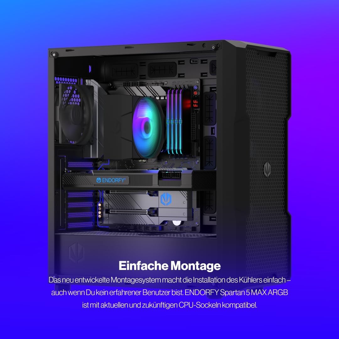 ENDORFY Spartan 5 MAX ARGB, Kostengünstige CPU-Kühlung, Kompakte Bauweise, Helle ARGB-LED-Beleuchtun