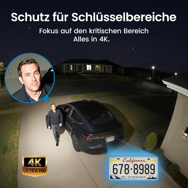 aosu 4K UHD D1 Max Überwachungskamera Aussen Solar Akku für Neue aosuBase, 6 Cam-Kit, TrueColor Nach