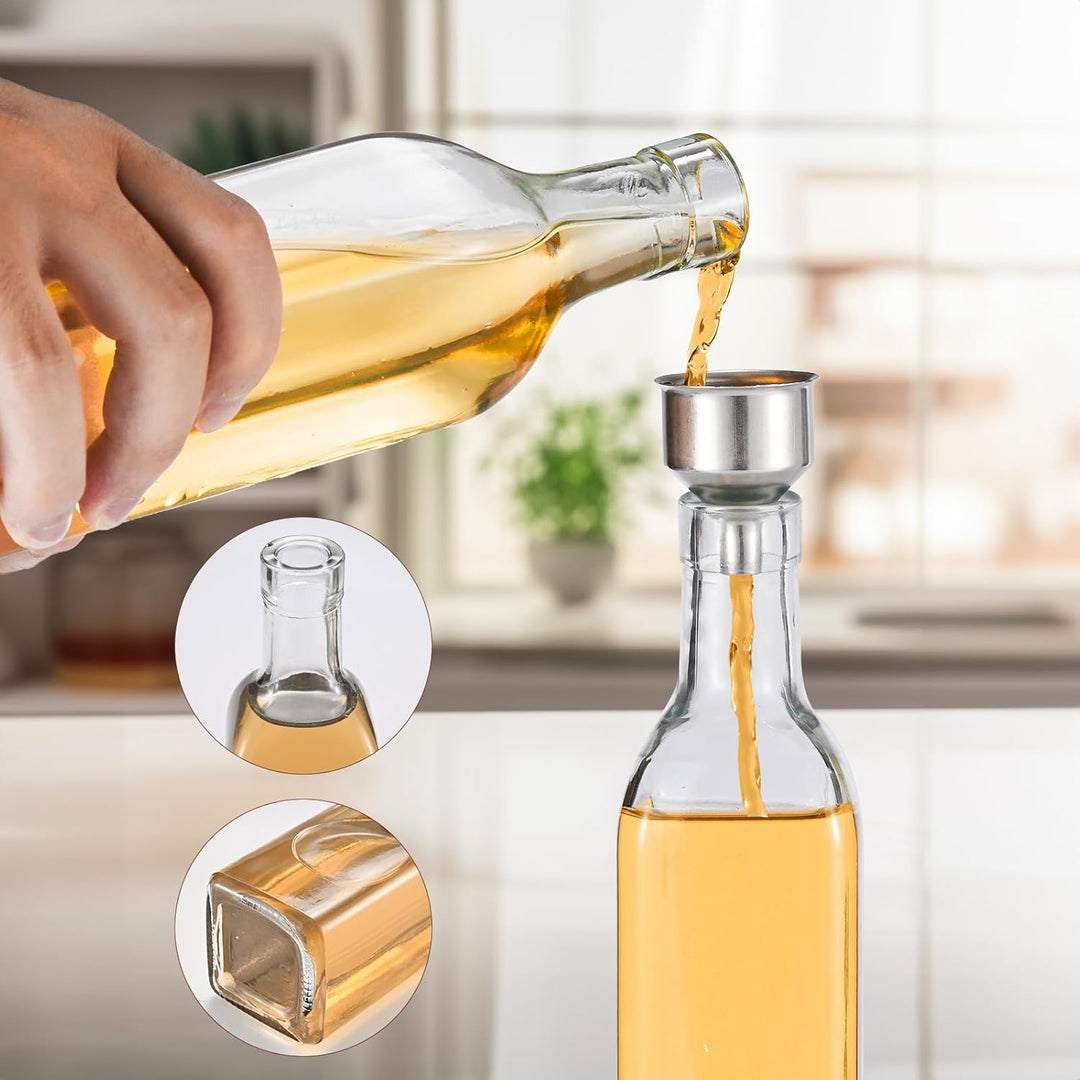 Ölflasche mit Dunkel Holzständern 500ml,4pcs Glasflaschen,Olivenöl spender mit Trichter,Essig und Öl