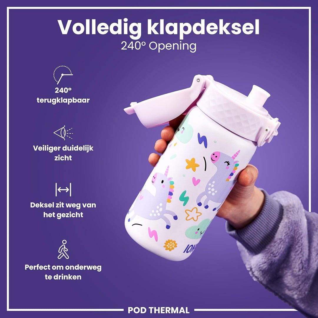 ion8 Isolierte Edelstahl-Trinkflasche, 320 ml, Auslaufsicher, Einhandöffnung, Sichere Verriegelung,