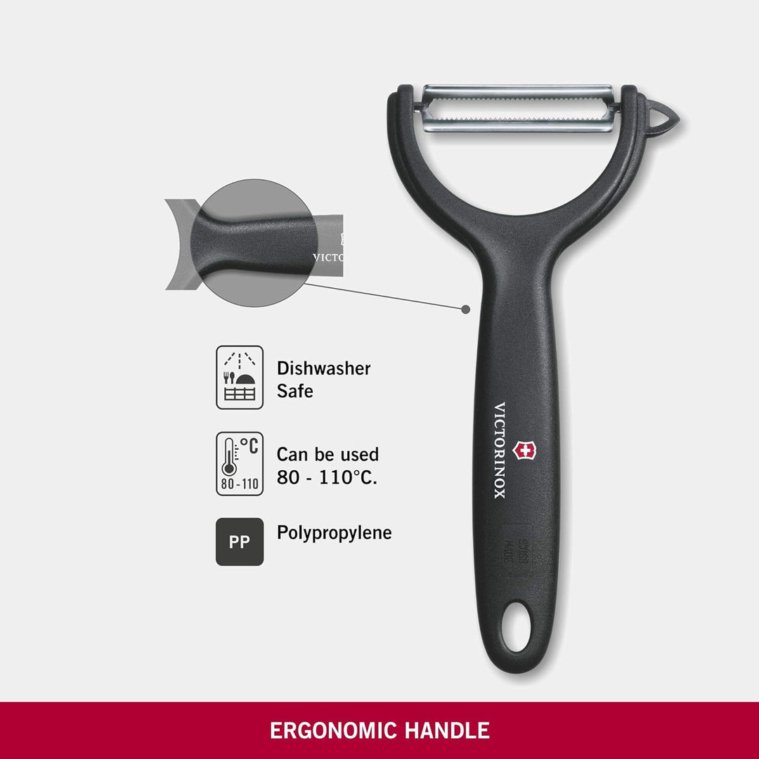 Victorinox Peeler Sparschäler, Gemüseschäler, Extra scharf, Zackenschliffklinge/Zweischneidig, Ergon