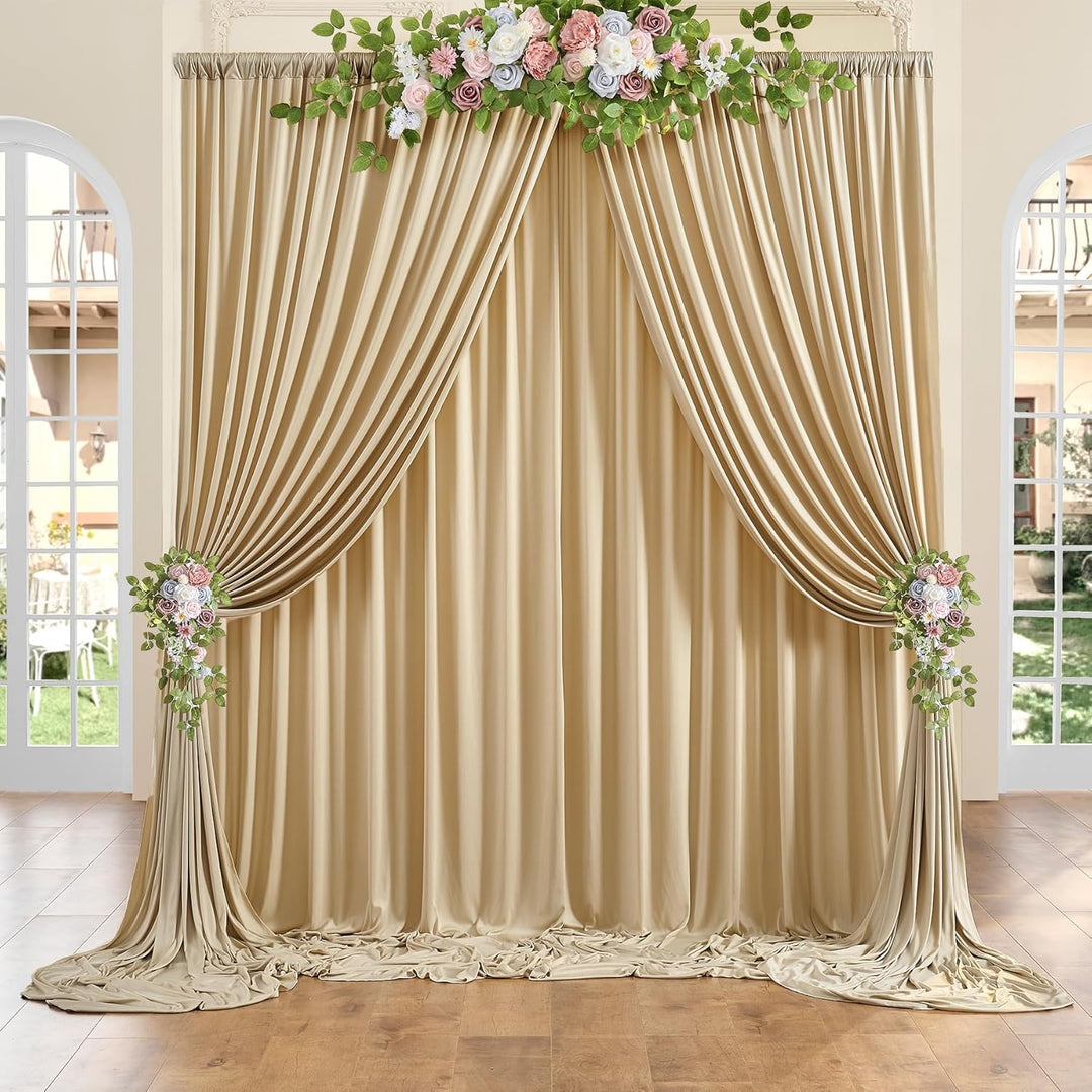 4 Stücke 1,5×3cm Beige Hintergrund Vorhänge für Hochzeit Party 100% Polyester Falten freie Beige Hin