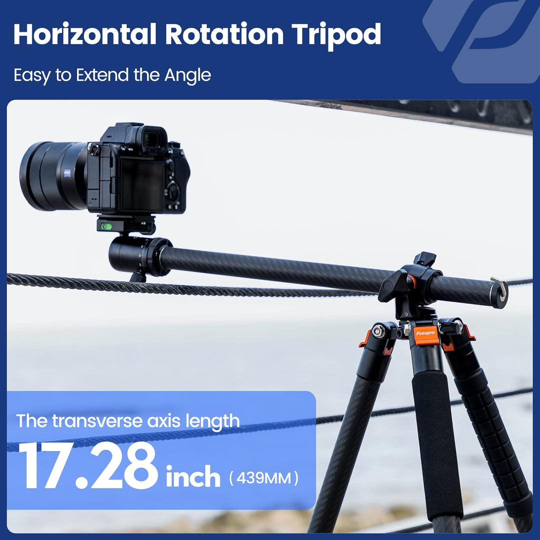Fotopro Carbonfaser-Horizontalstativ, 160 cm Kamerastativ mit 360-Grad-Kugelkopf, Schnellwechselplat