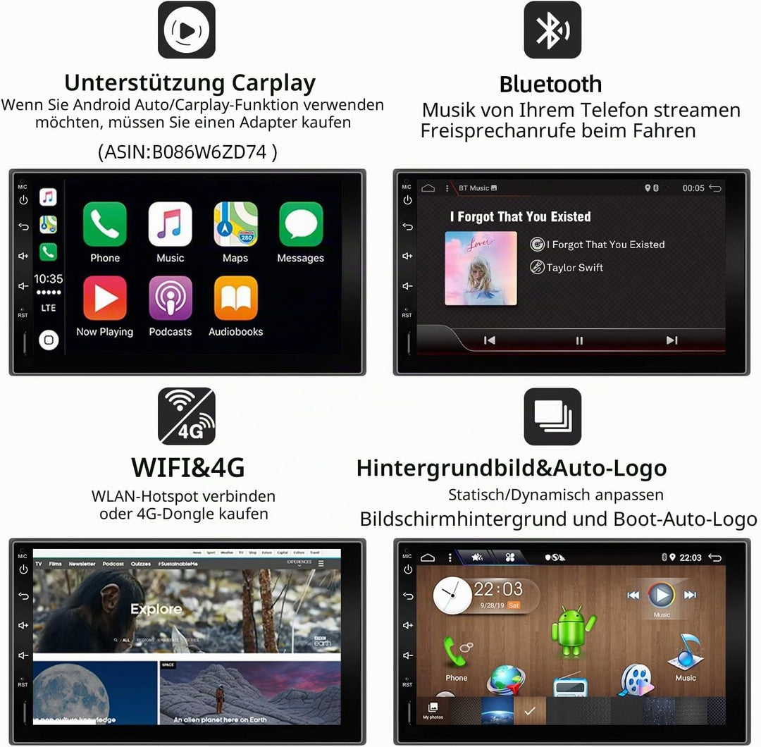 JOYX Android 10 Doppel Din Autoradio Mit GPS Navi -2G RAM + 32G ROM - Rückfahrkamera KOSTENLOS - 7 Z