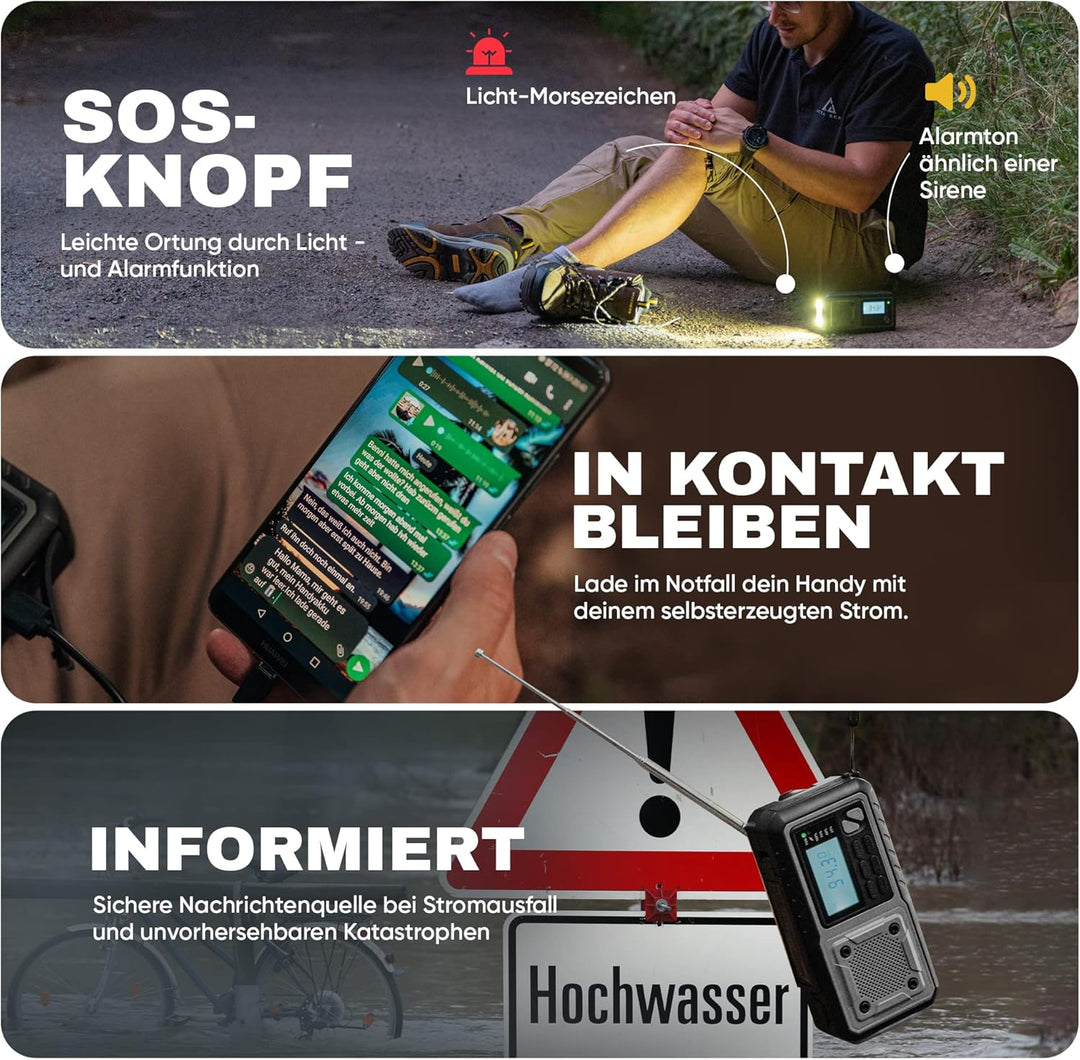 Acta Berg Kurbelradio | Notfallradio mit Kurbel & 5000 mAh Akku | Solar Radio mit Weltempfänger | Ha