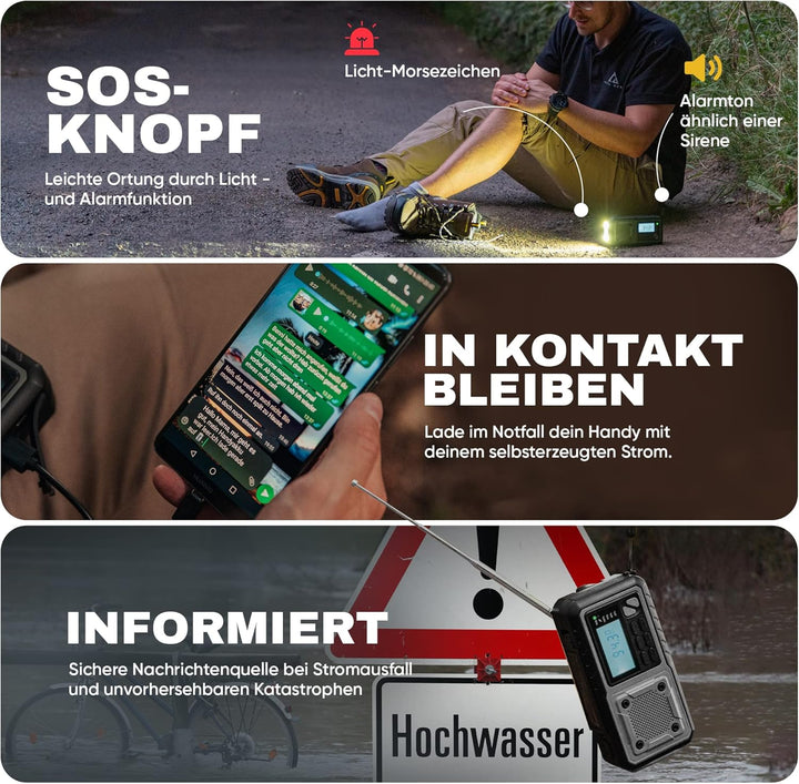 Acta Berg Kurbelradio | Notfallradio mit Kurbel & 5000 mAh Akku | Solar Radio mit Weltempfänger | Ha