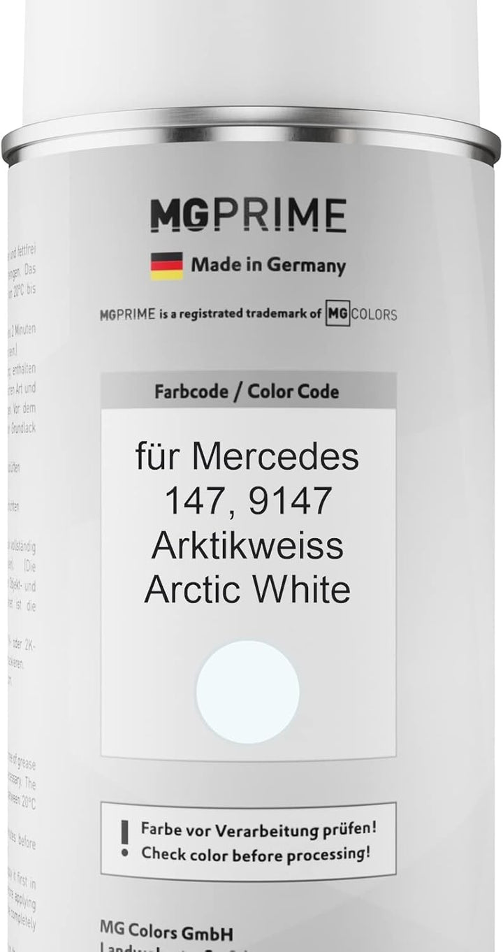 MG PRIME Autolack 2K Spraydosen Set für Mercedes 147/9147 Arktikweiss/Arctic White Basislack 2 Kompo
