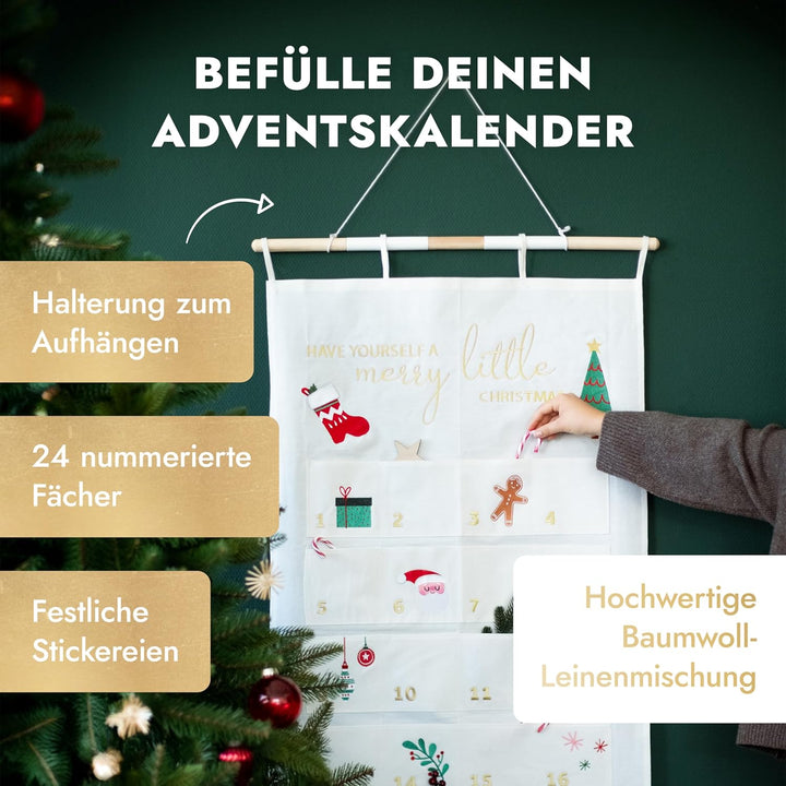 AMARI ® Adventskalender zum Befüllen - XXL Wandkalender (70 x 130 cm) mit 24 Fächern zum Basteln für