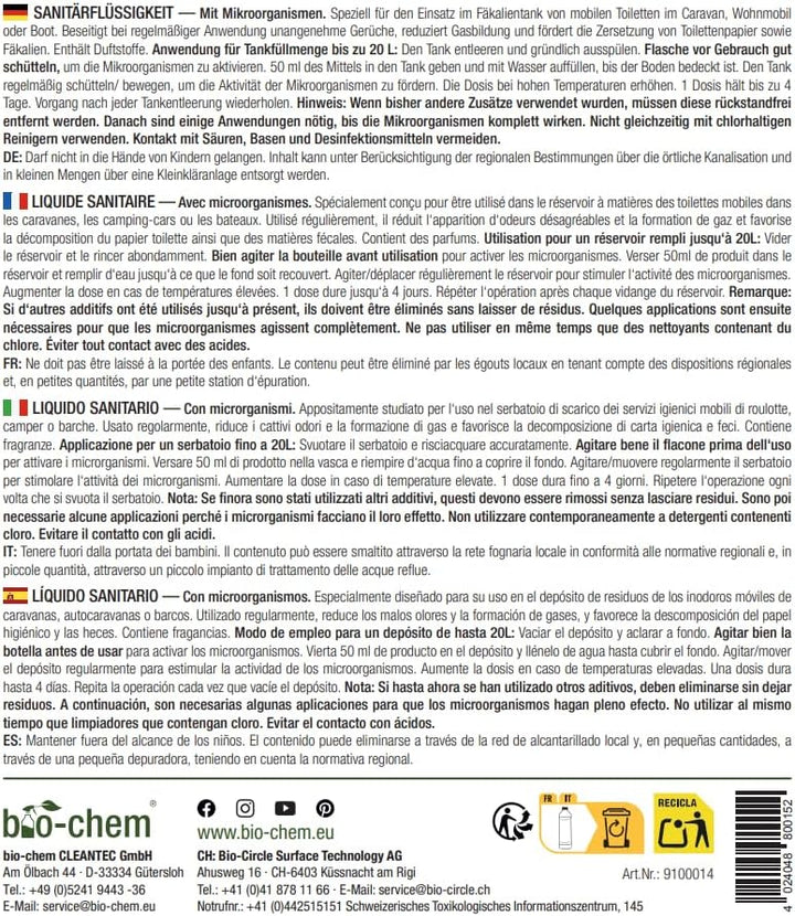 bio-chem Sanitärflüssigkeit für Campingtoilette - 2X 1 L inkl. Dosierbecher - Mikrobiologischer Toil
