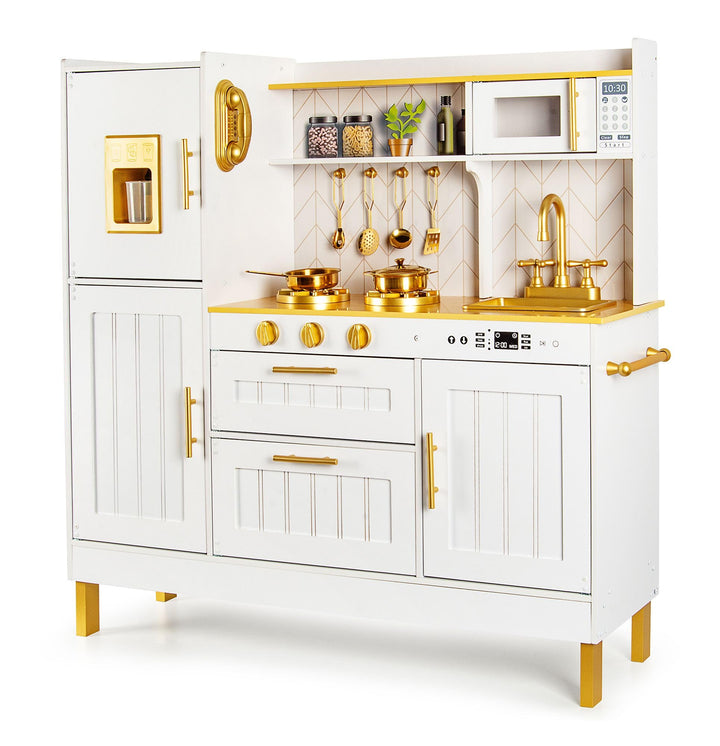 Leomark Kinderküche aus Holz Grosse Gold Spielküche Holzküche mit Zubehör Spielzeugküche für Kinder